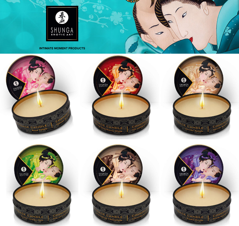3-Pack Shunga Massage Candle Set – Rose, Vanilla & Fruits Scents