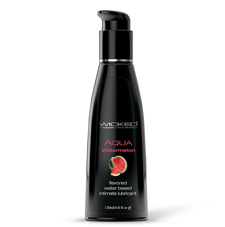 Wicked Aqua Watermelon flavored water-based lubricant 4oz pump bottle paraben-free long-lasting oral play