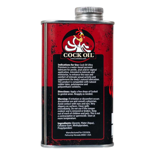 Cock Oil water-based lubricant 9 oz metal can with inner plastic liner