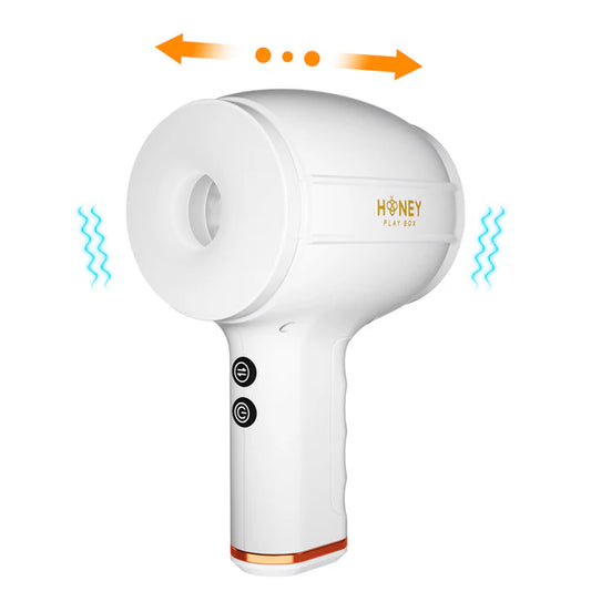 Honey Play Box Faye Open-ended Thrusting Male Masturbator with 7 vibration patterns and 4 thrusting modes for customizable pleasure.