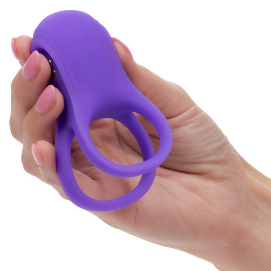 CalExotics Basic Essentials Rechargeable Dual Support Ring – silicone vibrating couples ring with dual support and waterproof rechargeable design