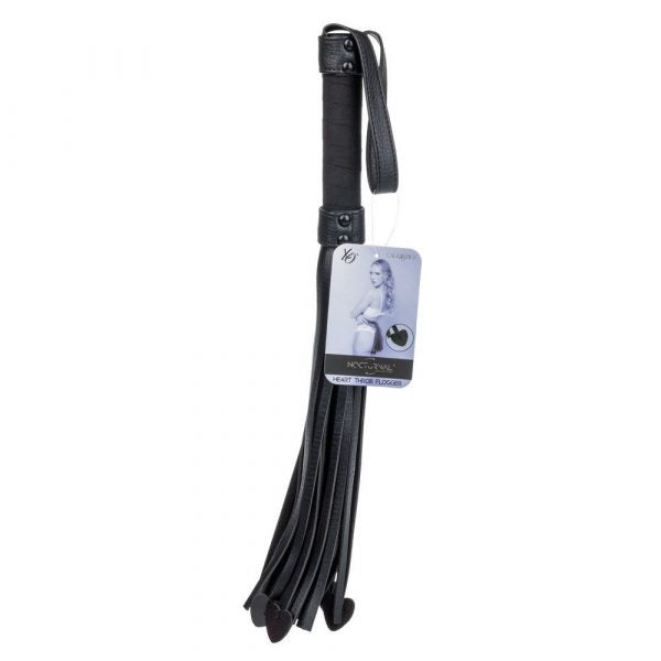 Black leather strap with a brand label on a white background