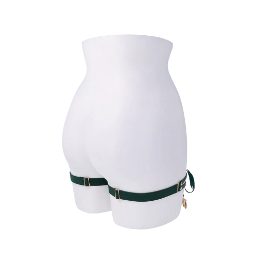 Sportsheets Indica laced up garters in emerald faux leather with satin lacing