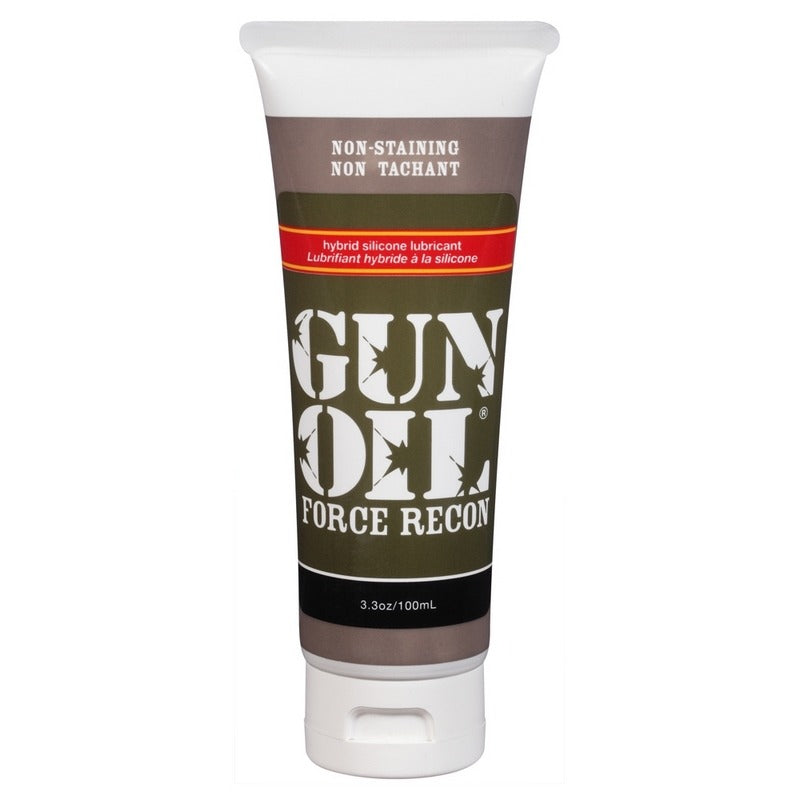 Tube of Empowered Force Recon Hybrid Lube with brown and green label, non-staining, hypoallergenic, 3.3 oz / 94 g.
