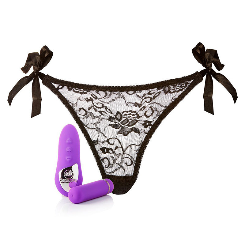 nü Sensuelle Pleasure Panty – Black lace remote vibrator with matching adjustable panties