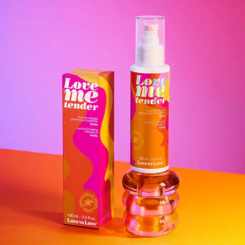 LOVE TO LOVE Love Me Tender warming massage oil cotton candy flavor vegan natural ingredients
