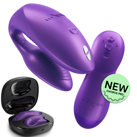 Purple WUVE Chorus Pro device with black carrying case on a white background