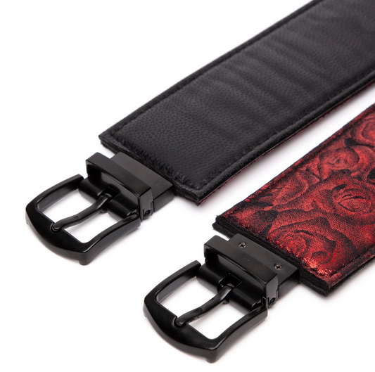 Fifty Shades of Grey Sweet Anticipation Wrist Cuffs in red-black rose pattern with chain