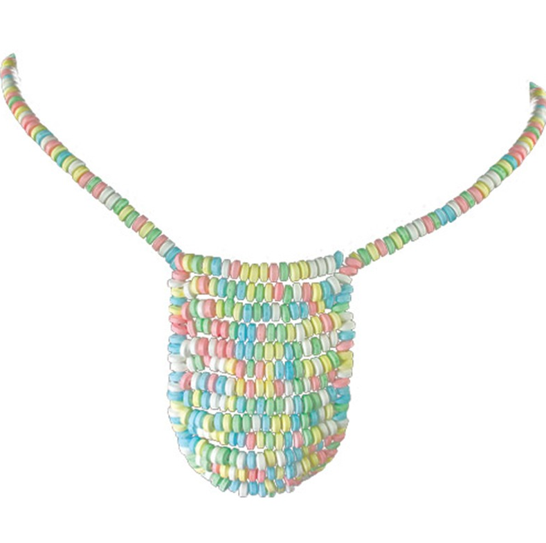 Colorful candy bead posing pouch underwear for men in novelty gift box – edible, playful, and perfect for couples or party fun