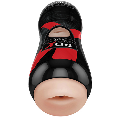 Pipedream PDX Elite Vibrating Oral Stroker in light and black color with removable bullet vibrator

