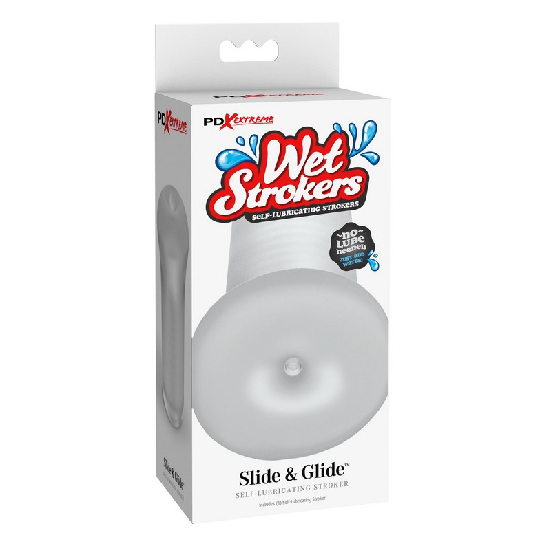 Pipedream PDX Extreme Wet Stroker frosted self-lubricating sleeve with water-activated technology
