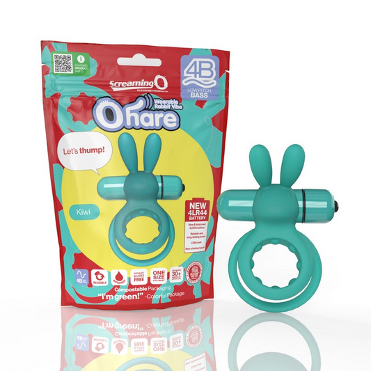 Screaming O 4B Ohare vibrating rabbit cock ring in kiwi green with flexible ears
