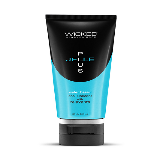 Wicked Jelle Plus anal lubricant thick gel formula 4oz and 8oz bottles for comfortable anal play
