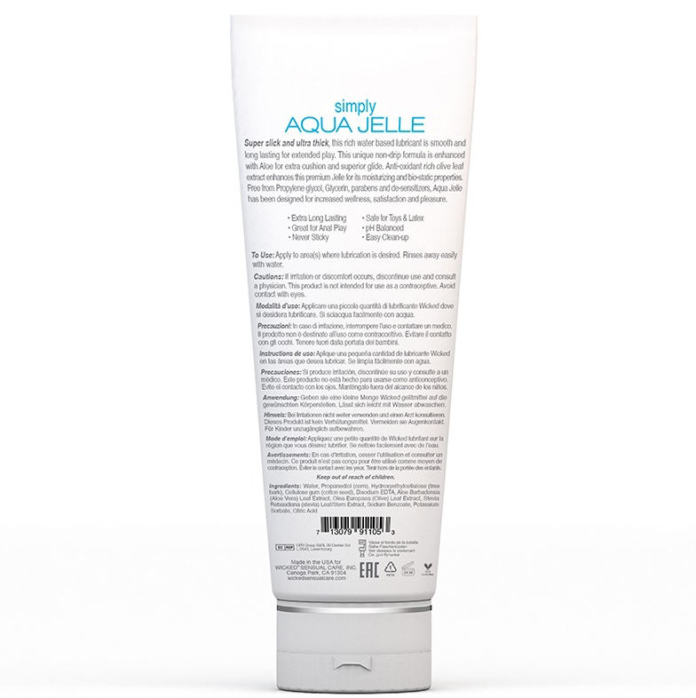 Wicked Simply Aqua Jelle – Water-Based Gel Lubricant - 4 oz*2 Pack