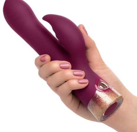 CalExotics Starstruck Affair rabbit vibrator – glitter silicone dual stimulator with rotating shaft and flickering clitoral teaser.