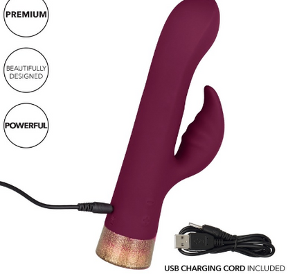 CalExotics Starstruck Affair rabbit vibrator – glitter silicone dual stimulator with rotating shaft and flickering clitoral teaser.