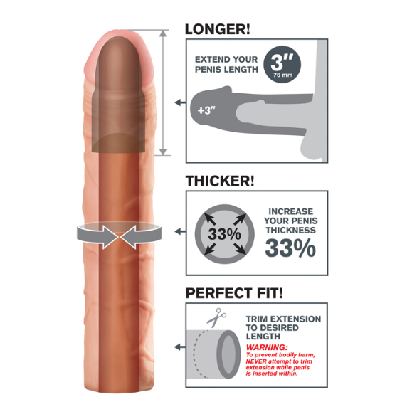 Pipedream Fantasy X-tensions Perfect 3″ Extension – Realistic penis enhancer with 3" length boost and girth expansion