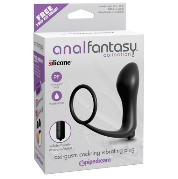 Ass-Gasm vibrating plug and cockring set displayed flat