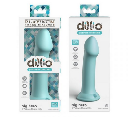 Platinum Big Hero Teal Dillio 6” – teal silicone dildo with suction cup and harness-compatible base