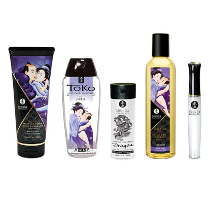 Shunga Carnal Pleasures Collection full set with erotic massage oil and gloss

