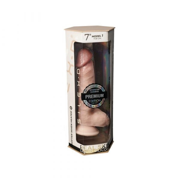 Doc Johnson 7 inch Premium Real Skin Model 1 realistic silicone dildo with balls and suction base