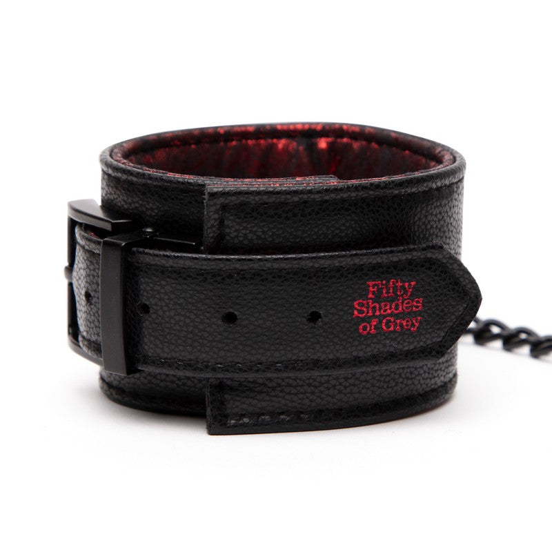 Fifty Shades of Grey Sweet Anticipation Wrist Cuffs in red-black rose pattern with chain
