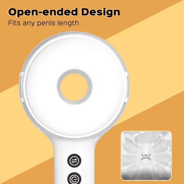 Honey Play Box Faye Open-ended Thrusting Male Masturbator with 7 vibration patterns and 4 thrusting modes for customizable pleasure.