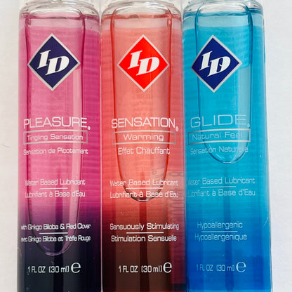 ID Water-Based Lubricants 3-Pack – Sensation, Glide & Pleasure (3 x 1 oz)