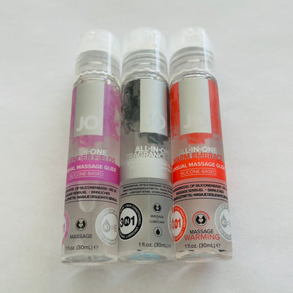 JO All-In-One Silicone Lubricant 3-Pack – Lavender Fields, Fragrance-Free & Warm Embrace (3 x 1 oz)