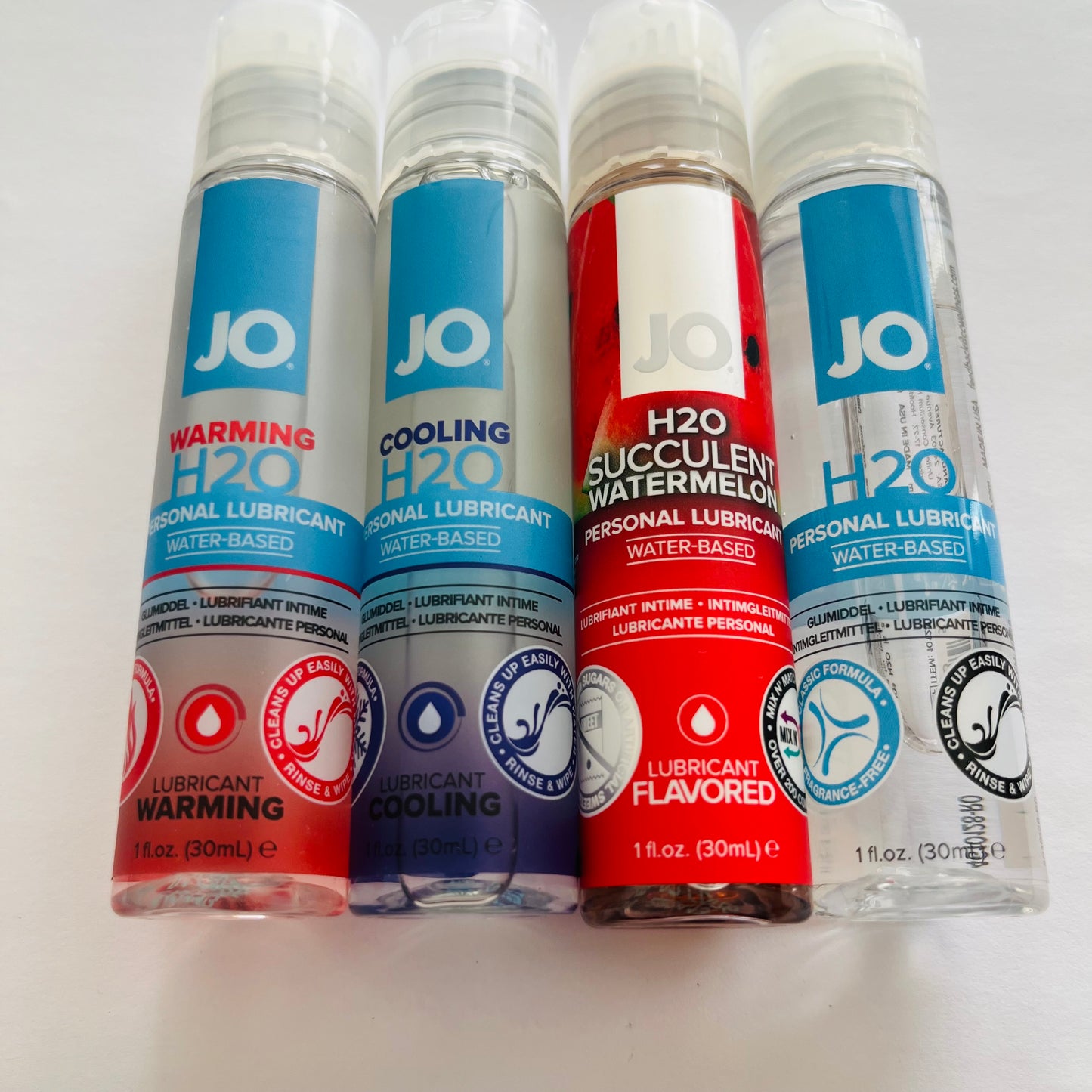 JO H2O Water-Based Lubricants 4-Pack – Warming, Cooling, Original & Watermelon (4 x 1 oz)