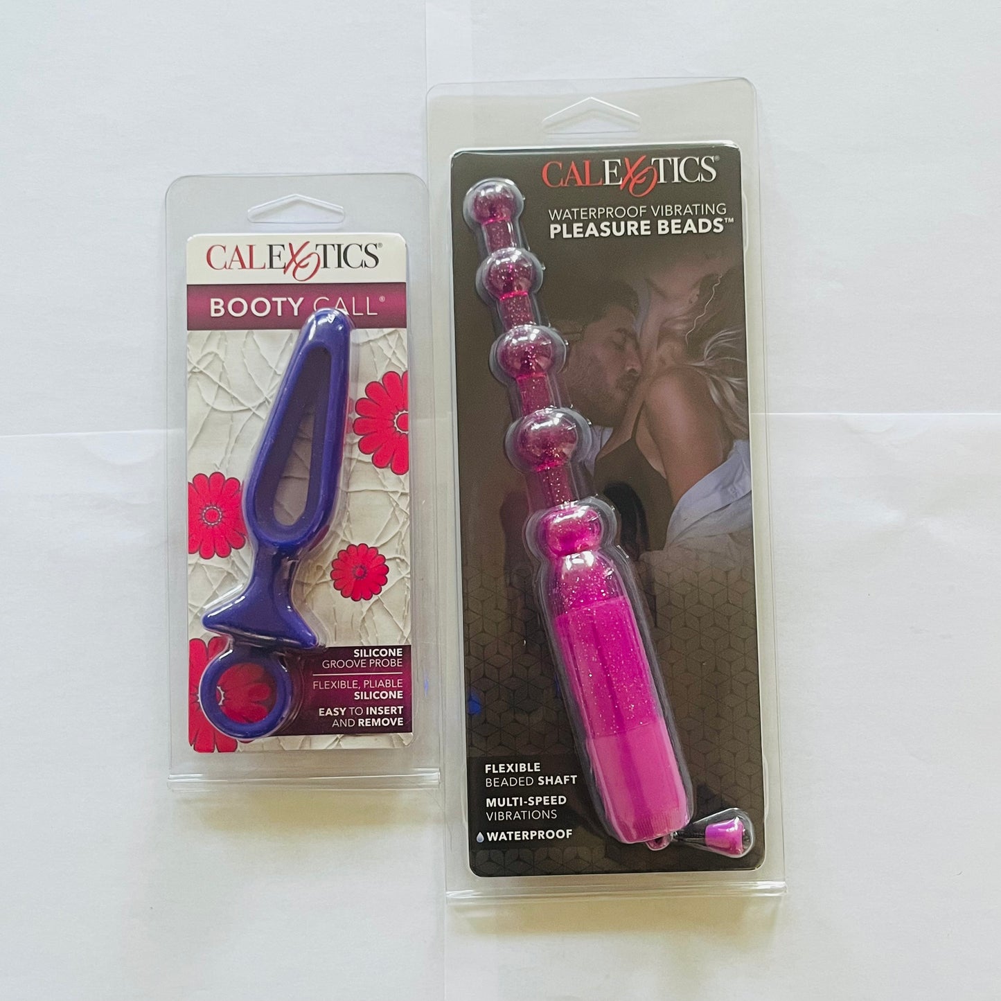 CalExotics Booty Call Groove Probe and Waterproof Vibrating Pleasure Beads in Purple – Anal Toy Bundle"