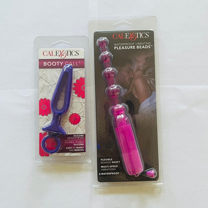 CalExotics Booty Call Groove Probe and Waterproof Vibrating Pleasure Beads in Purple – Anal Toy Bundle"
