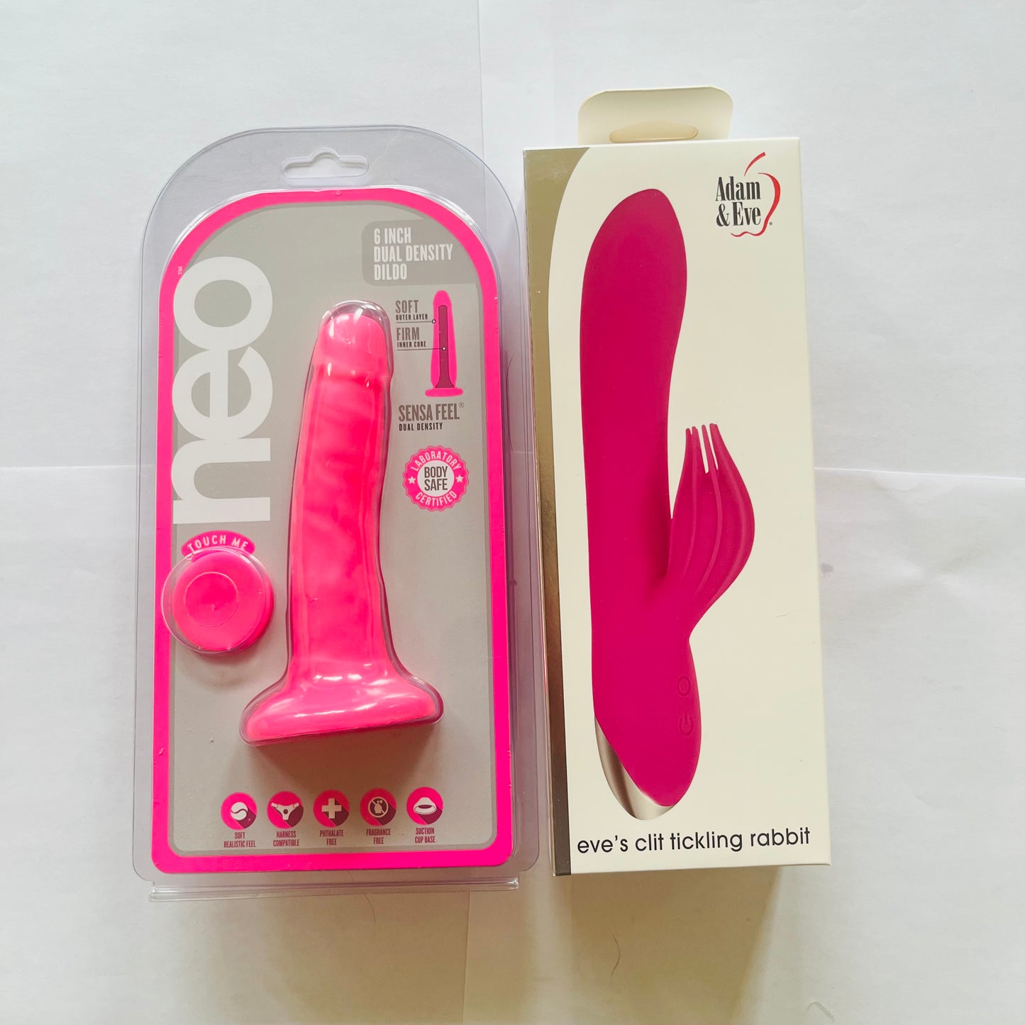 Bundle:Adam & Eve Clit Tickling Rabbit Vibe  & Neo 6 Inch Dual Density Cock -Pink