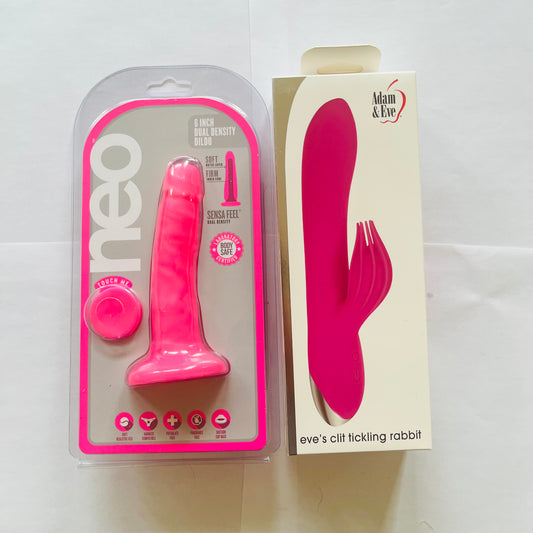 Bundle:Adam & Eve Clit Tickling Rabbit Vibe  & Neo 6 Inch Dual Density Cock -Pink