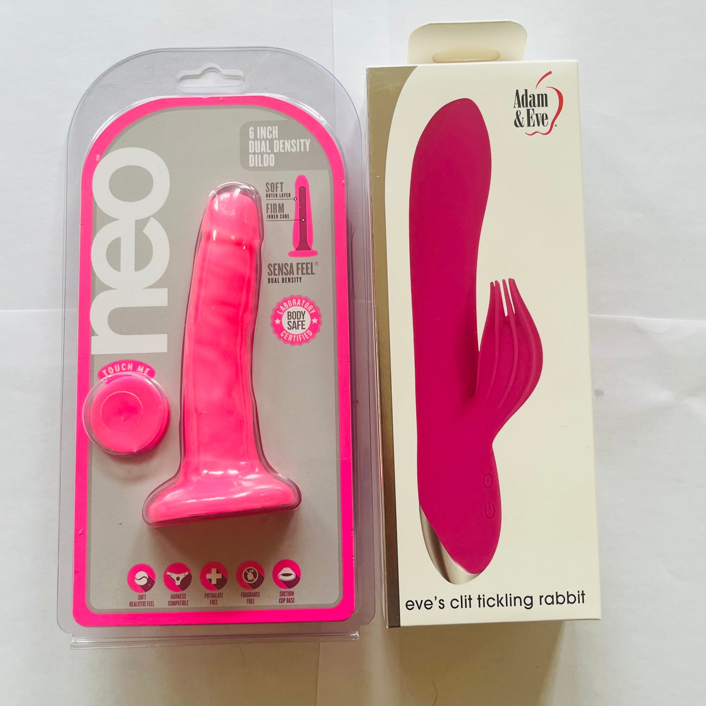 Bundle:Adam & Eve Clit Tickling Rabbit Vibe  & Neo 6 Inch Dual Density Cock -Pink