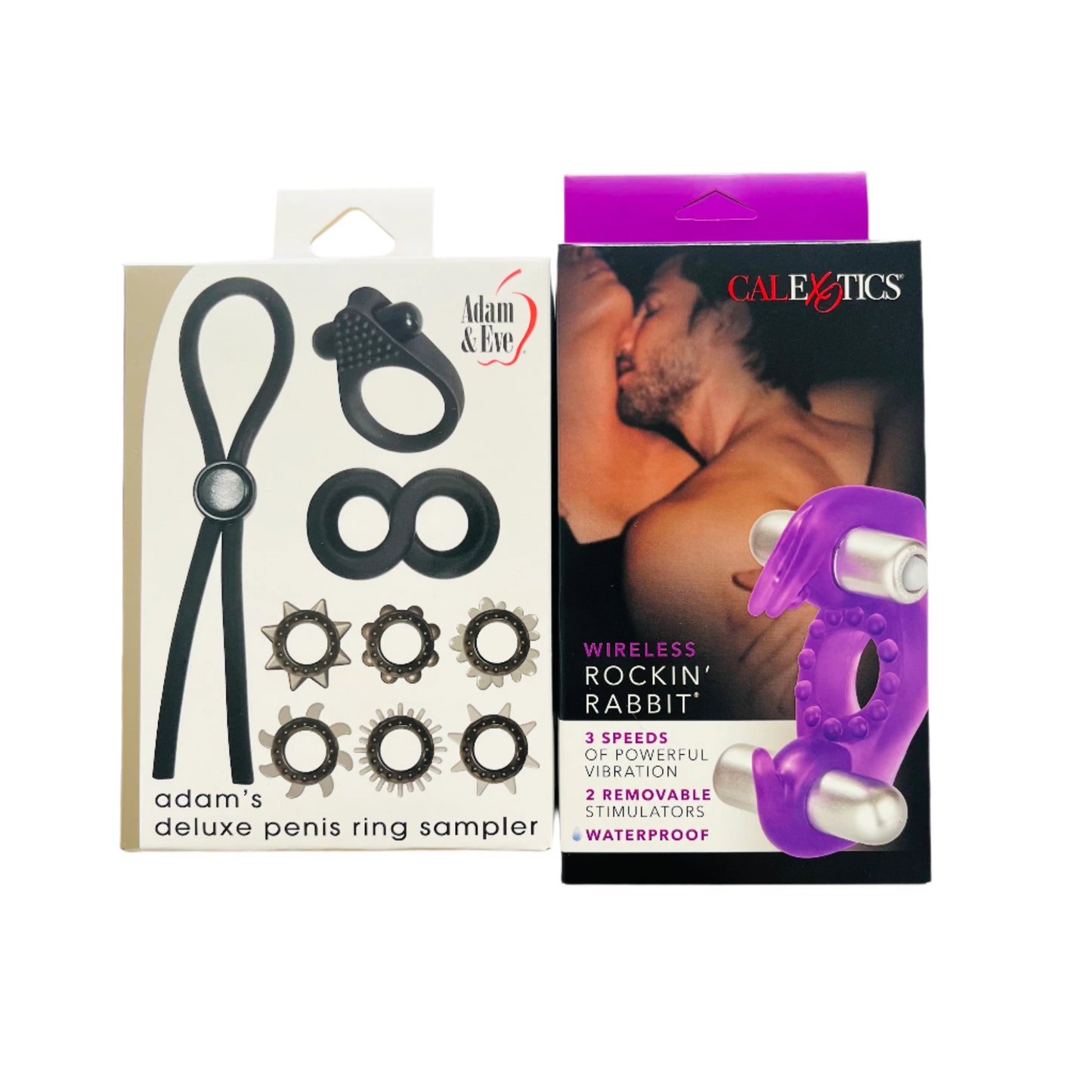 ouples Pleasure Bundle with Adam & Eve Penis Ring Set and Rockin’ Rabbit Vibrating Ring