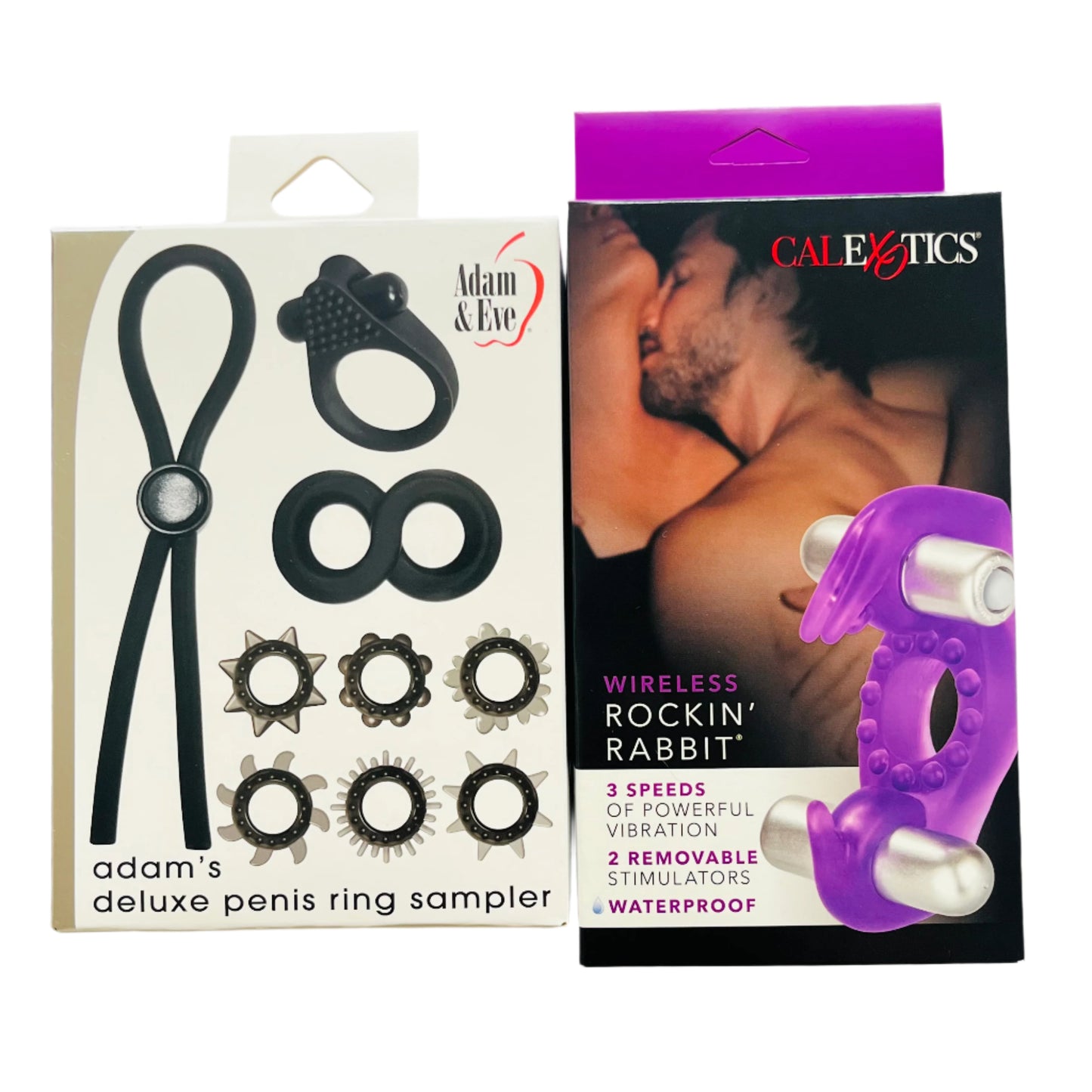ouples Pleasure Bundle with Adam & Eve Penis Ring Set and Rockin’ Rabbit Vibrating Ring