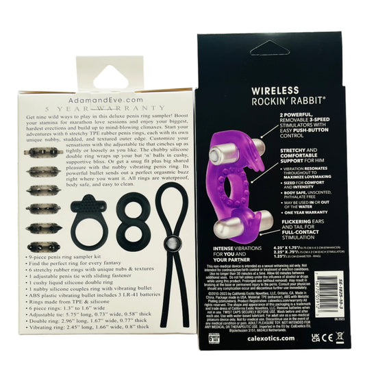 ouples Pleasure Bundle with Adam & Eve Penis Ring Set and Rockin’ Rabbit Vibrating Ring
