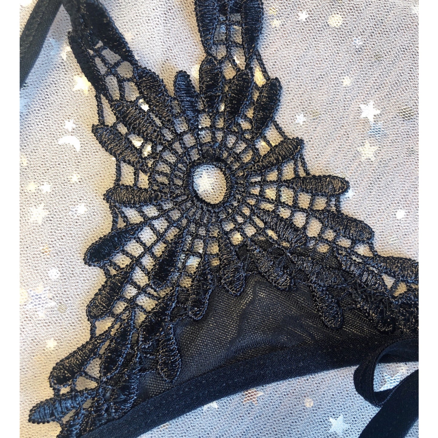 Black Floral Lace Tie-Up Open Lingerie Set