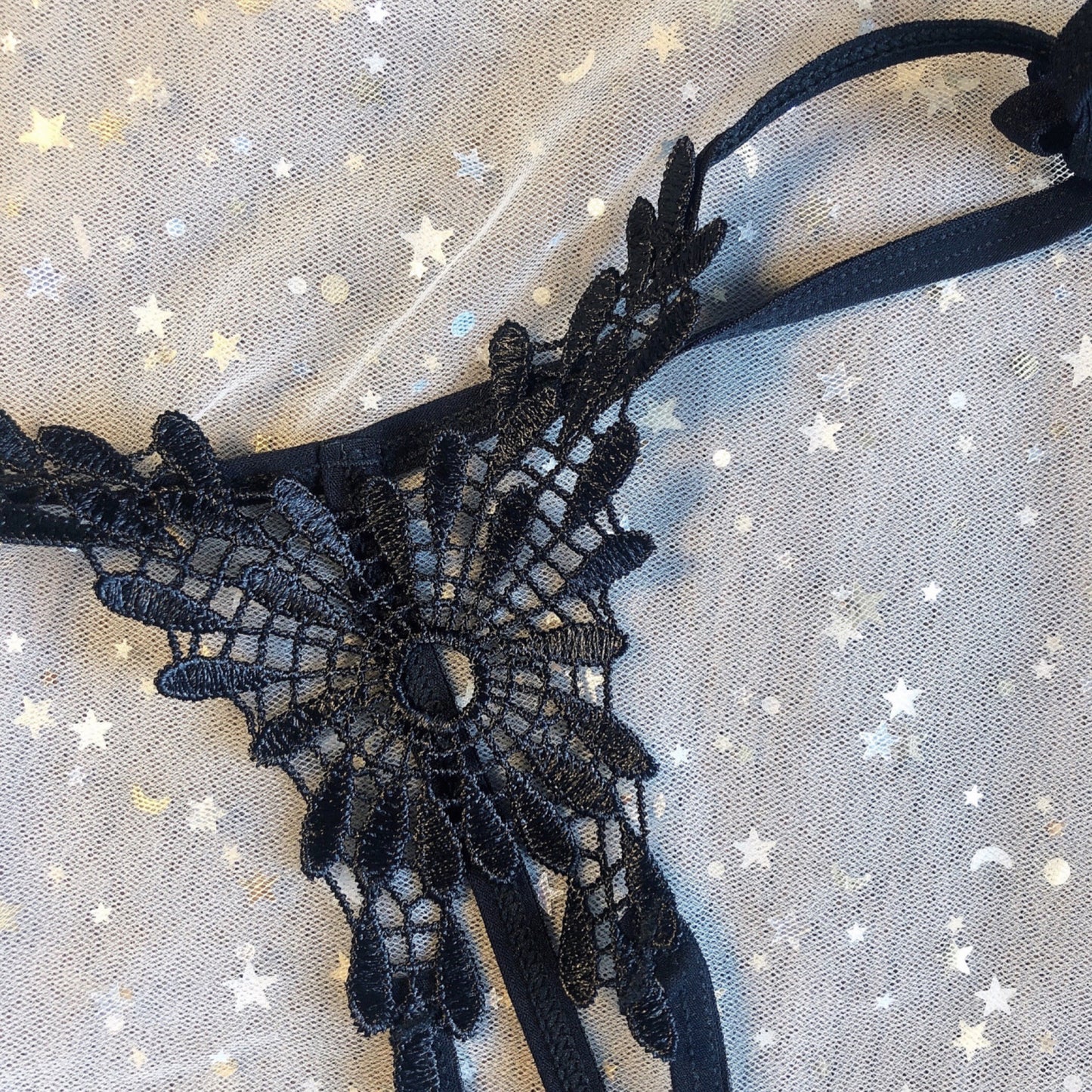 Black Floral Lace Tie-Up Open Lingerie Set