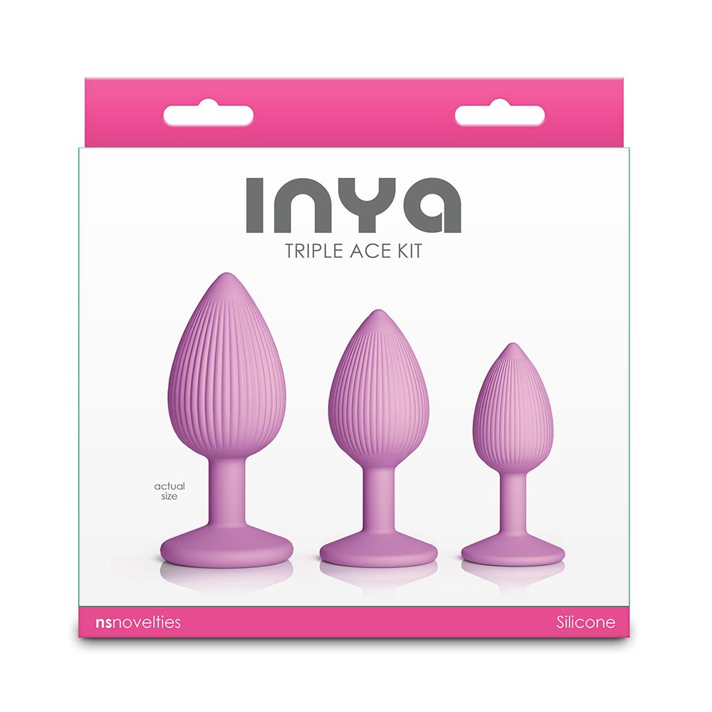 Textured silicone plug set with suction cup base in three graduated sizes