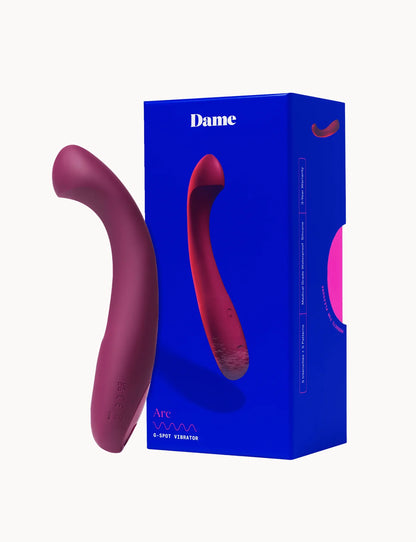 Purple and red Dame product with packaging on a white background