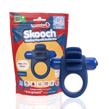Blue vibrating ring with Skooch packaging on a white background