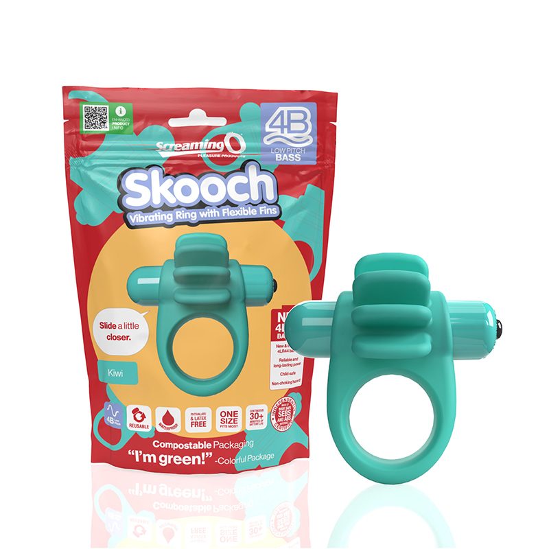 Teal ring with packaging labeled 'Skooch' on a white background