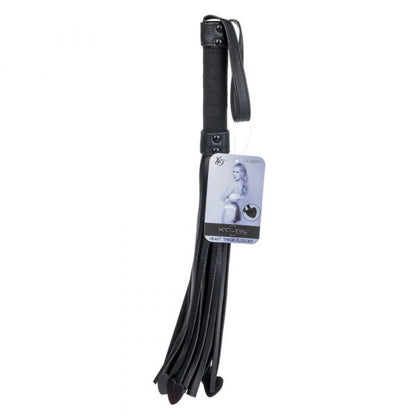 Black leather strap with a brand label on a white background
