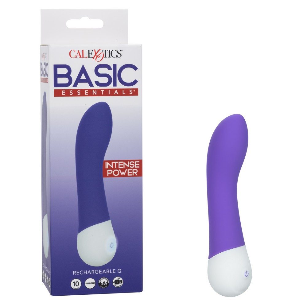 CalExotics Basic Essentials Rechargeable G – curved silicone G-spot vibrator with 10 speeds and waterproof rechargeable design