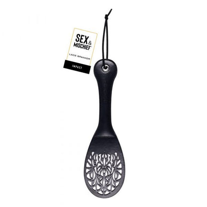 Sportsheets lace cutout faux leather paddle with split-tip design and wrist strap
