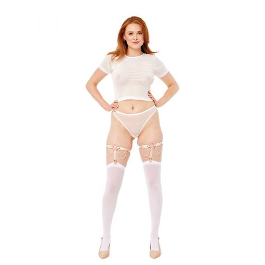 Sportsheets Peaches ’n CreaMe pearl garters with faux leather straps and adjustable clips