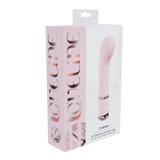 Chérie G-Spot Vibrator – Pink silicone vibrator from Loveline Paris Collection with curved design and 10 vibration functions