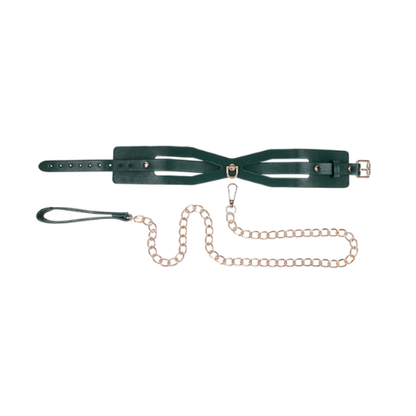 Sportsheets Indica Cutout Collar and Leash – emerald green adjustable collar with gold hardware